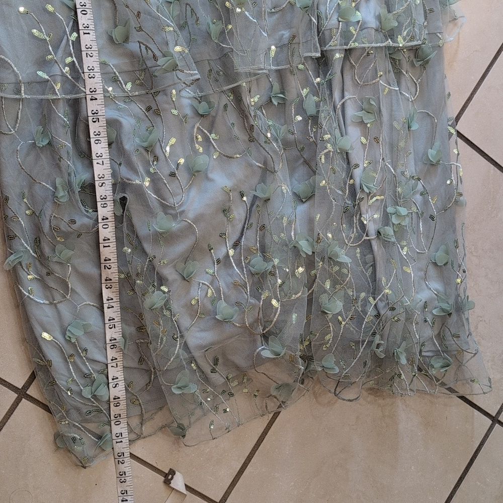 NWT Dessy Collection Sequin 3D Embroidered Tiered Gown Green Size 16 - Picture 8 of 11